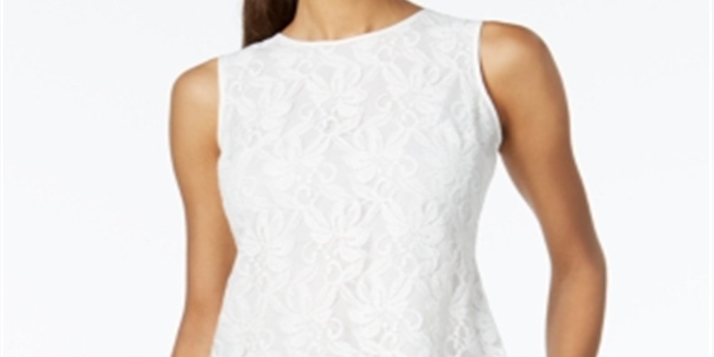 Top de renda feminino Kasper, branco, tamanho pequeno, médio