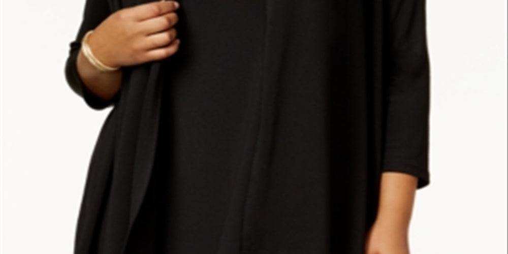 Cardigan feminino Kasper Plus com gola drapeada e costas franzidas, preto, tamanho 0