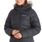 Casaco feminino Marmot Montreal com capuz e acabamento em pele sintética, preto, tamanho XX-G
