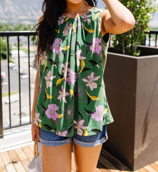 Ninexis - Orchids Pleated Sleeves Blouse
