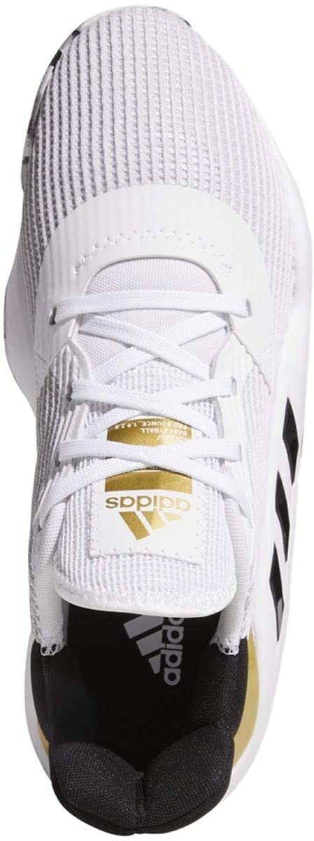 Tênis de basquete masculino adidas Pro Bounce 2019 Low, branco/preto/dourado