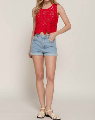 Active Basic - Regata curta feminina de crochê e algodão