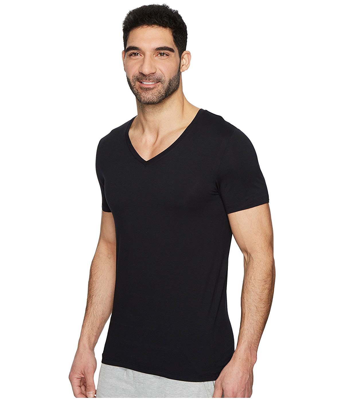 Camisa masculina Hanro de algodão superior com decote em V, preta, tamanho grande