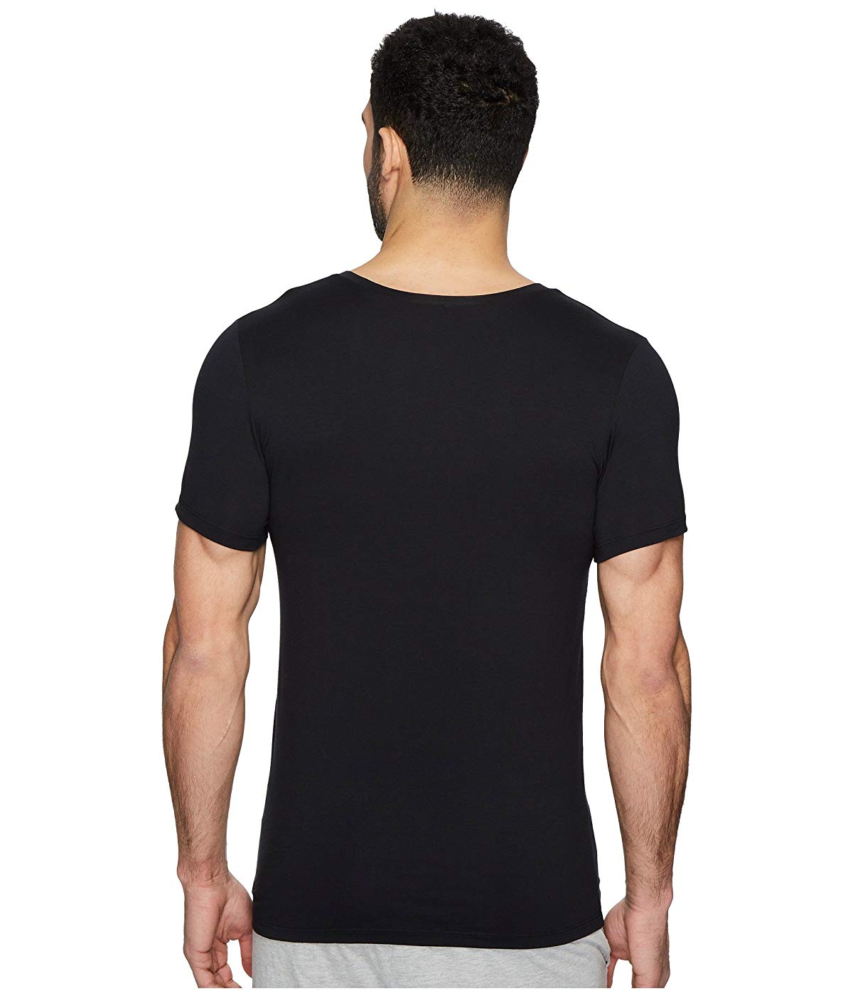 Camisa masculina Hanro de algodão superior com decote em V, preta, tamanho grande