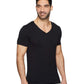 Camisa masculina Hanro de algodão superior com decote em V, preta, tamanho grande