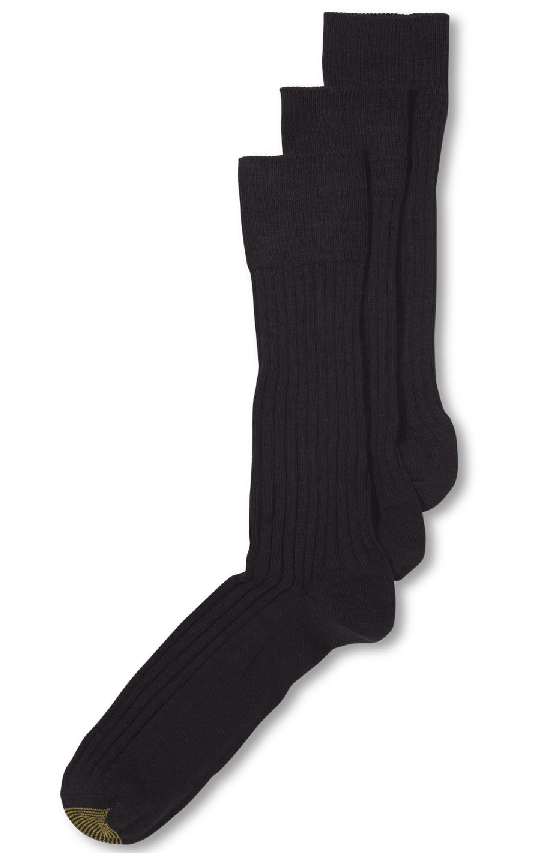 Pacote com 3 meias sociais masculinas Gold Toe de lã Windsor pretas, tamanho 10-13