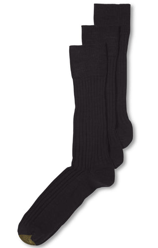 Gold Toe Men's 3 Pack Dress Windsor Wool Crew Socks Black Size 10-13
