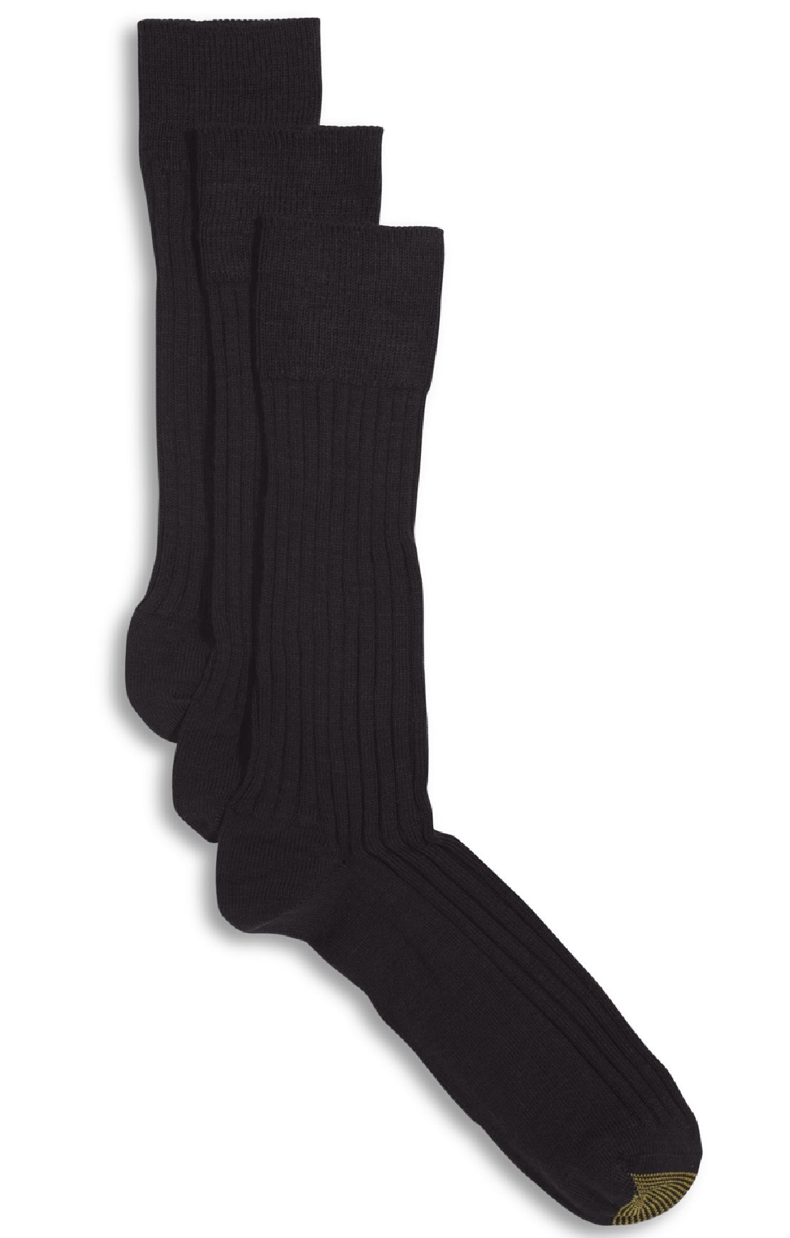Pacote com 3 meias sociais masculinas Gold Toe de lã Windsor pretas, tamanho 10-13