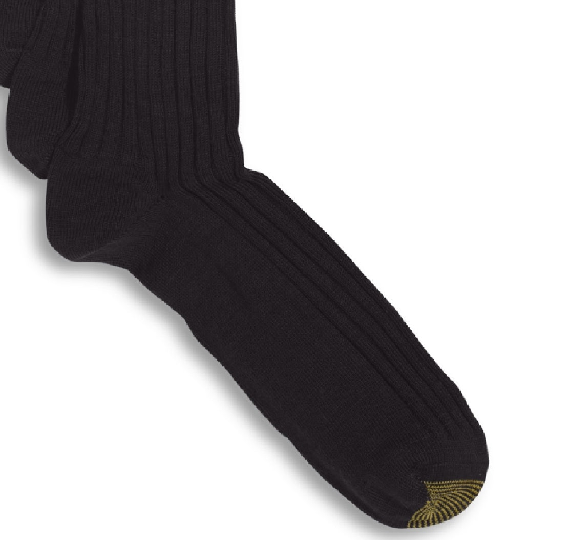 Pacote com 3 meias sociais masculinas Gold Toe de lã Windsor pretas, tamanho 10-13