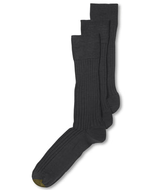 Gold Toe Men's 3- Pack Dress Windsor Wool Socks Gray Size 10-13
