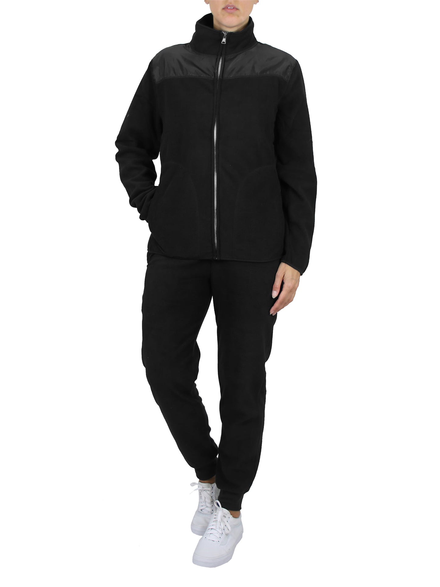 Galaxy by Harvic Conjunto de 2 peças de suéter de lã polar e calça de moletom feminina, preto, tamanho pequeno