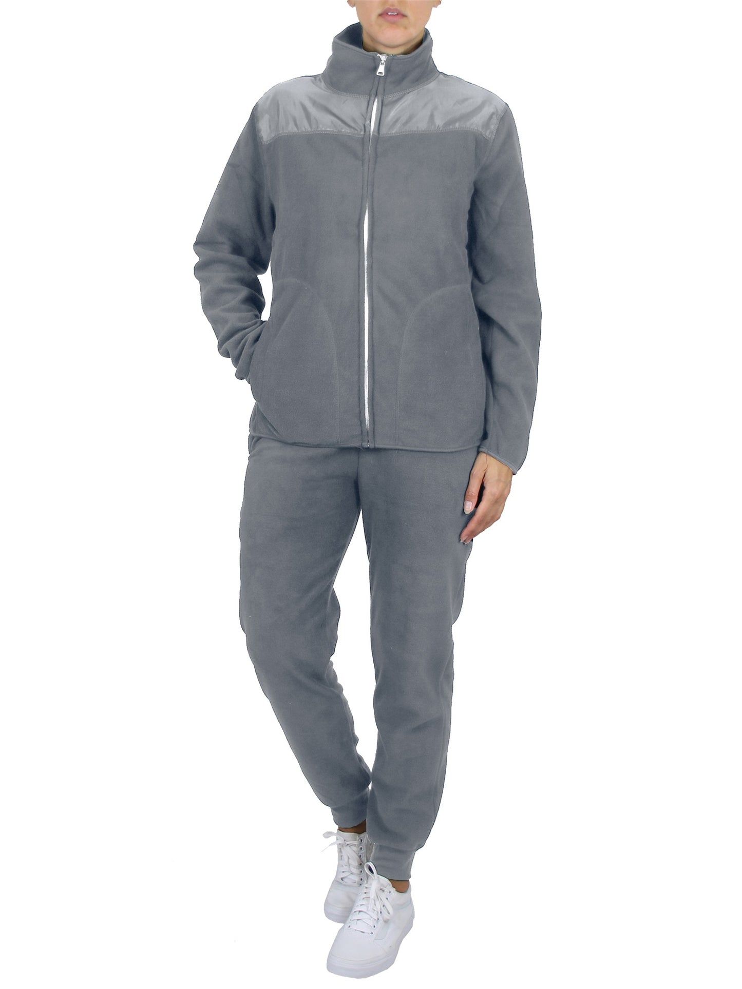 Galaxy by Harvic Conjunto de 2 peças de suéter de lã polar e calça de moletom feminina cinza tamanho extragrande