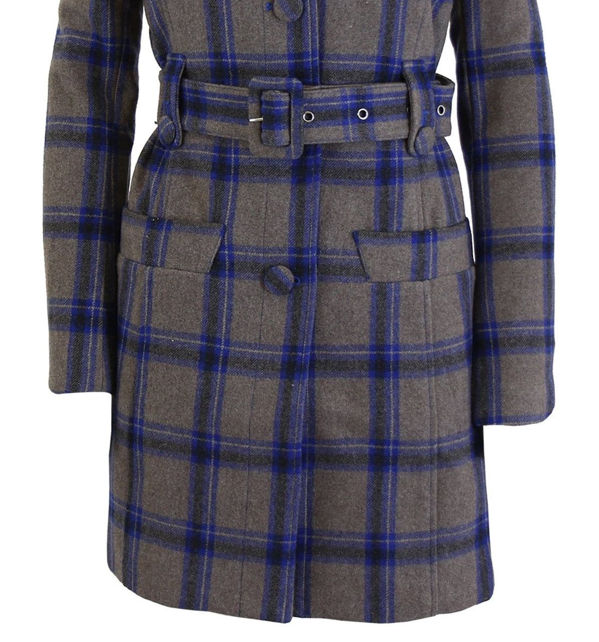 Sobretudo feminino de lã xadrez Rogue Pur, azul, tamanho médio