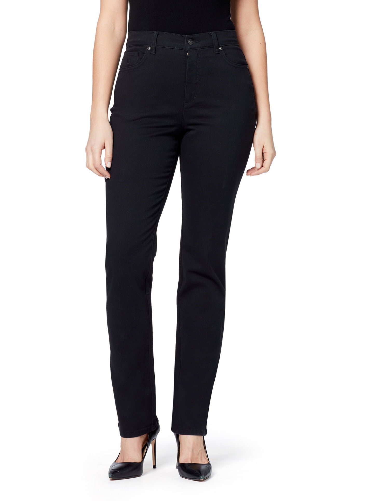 Calça jeans reta clássica Amanda feminina Gloria Vanderbilt, preta, tamanho 14