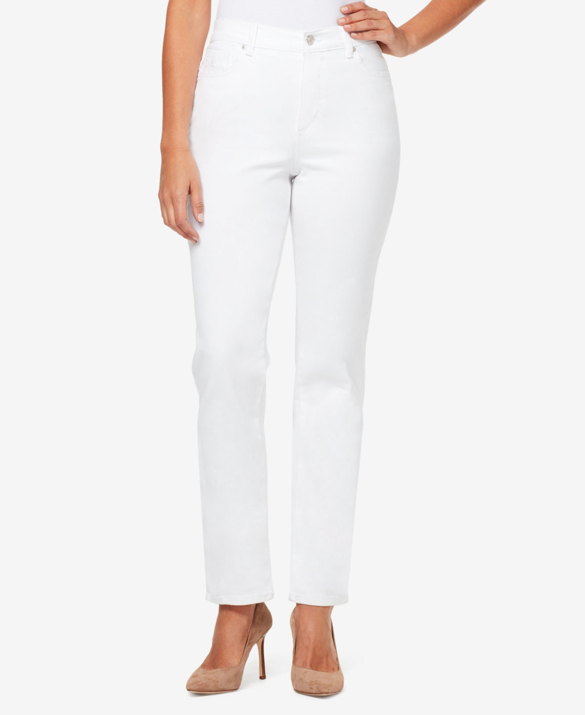 Calça jeans slimming Amanda Original feminina Gloria Vanderbilt, branca, tamanho 16
