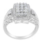10K White Gold 1.0 Cttw Diamond Rectangular Cushion Shaped Cluster Halo Flared Band Cocktail Fashion Ring (H-I Color, SI2-I1 Clarity) - Size 7