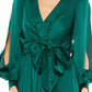 Mac Duggal - Collared Faux Wrap Bishop Sleeve Flowy Dress