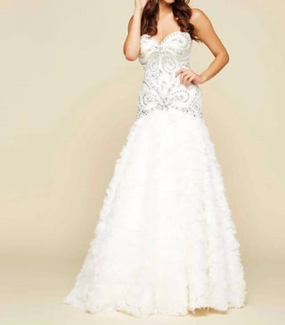 Mac Duggal - Vestido com babados e strass