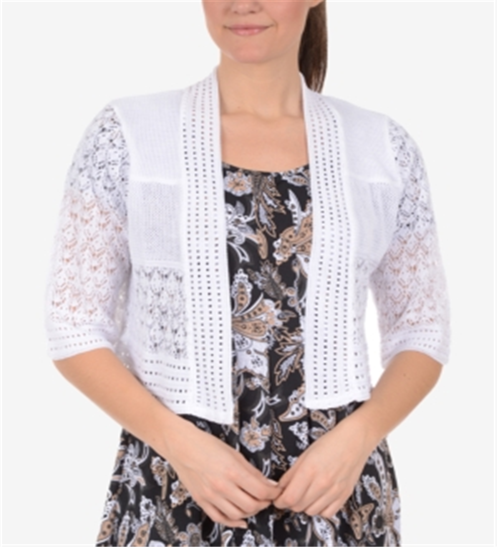 NY Collection Feminino Manga Cotovelo Aberta Frente Shrug Branco Tamanho X-G