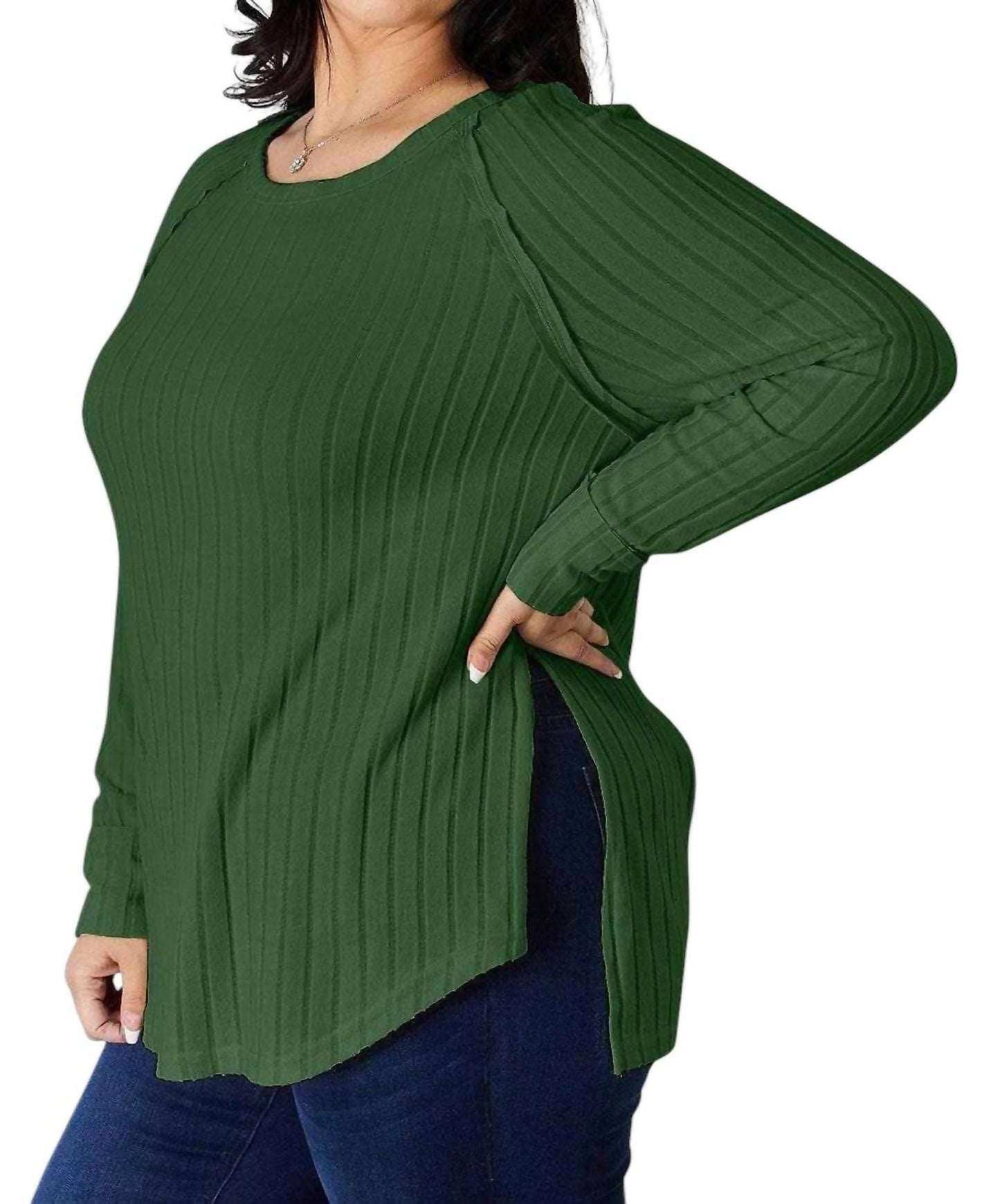 Basic Bae - Chic Ribbed Round Neck Slit Tee