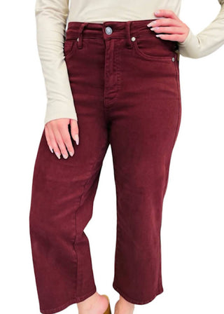 Judy Blue - Calça jeans cropped de cintura alta e perna larga