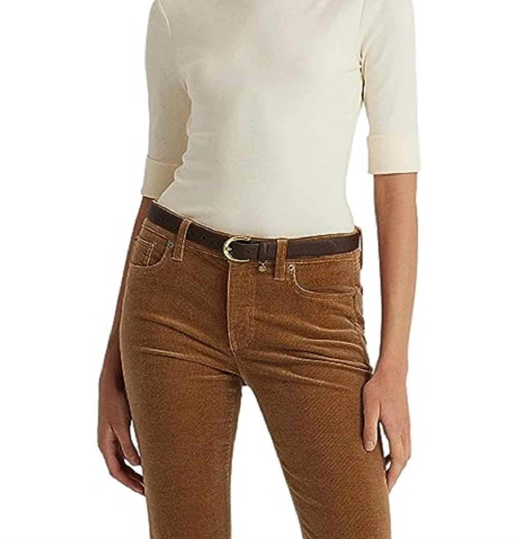 Blusa Ralph Lauren Feminina Gola Canoa em Algodão Misto Marrom Tamanho Grande