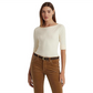 Blusa Ralph Lauren Feminina Gola Canoa em Algodão Misto Marrom Tamanho Grande