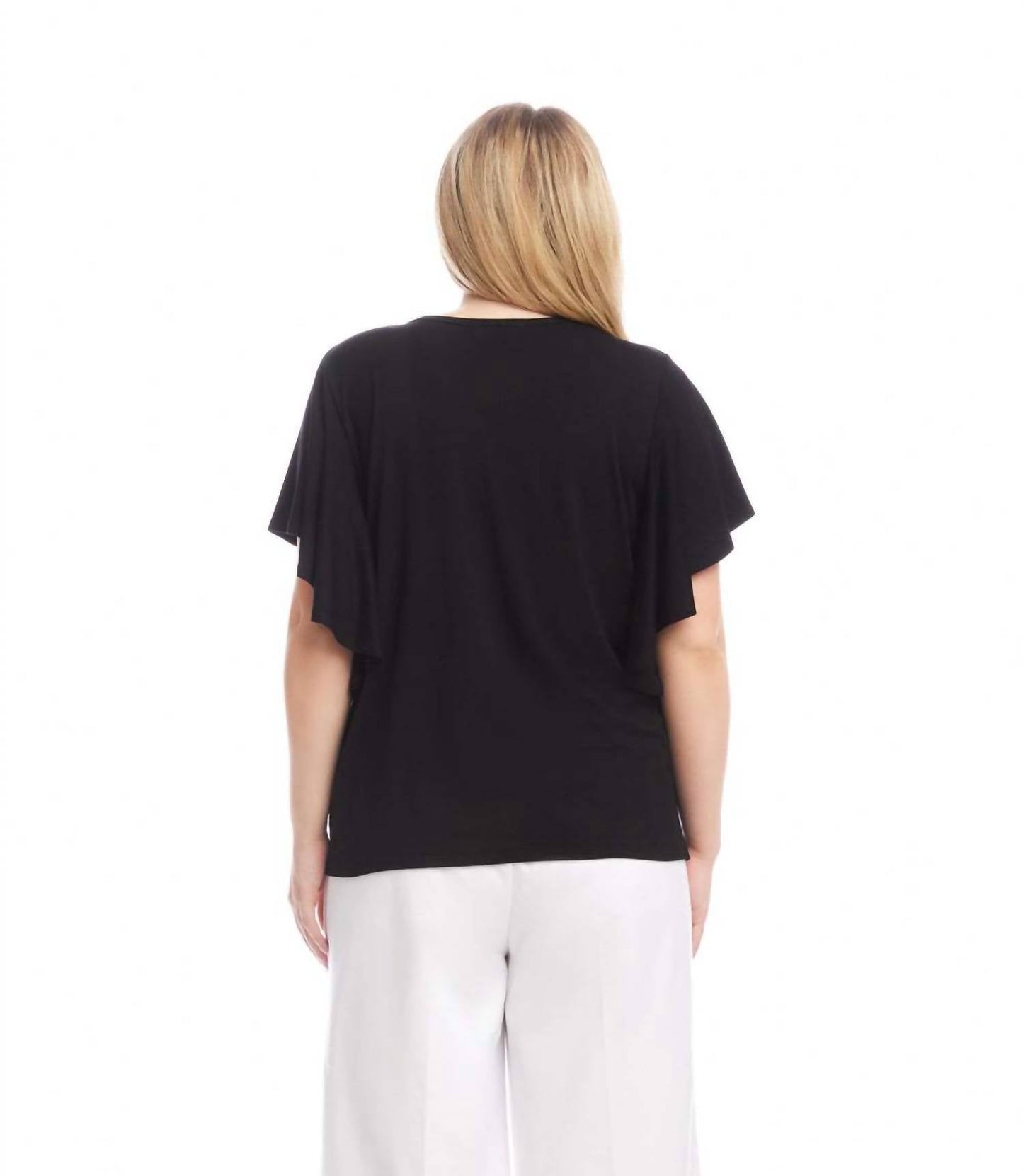 Karen Kane - Flutter Sleeve Crew Neck Top - Plus