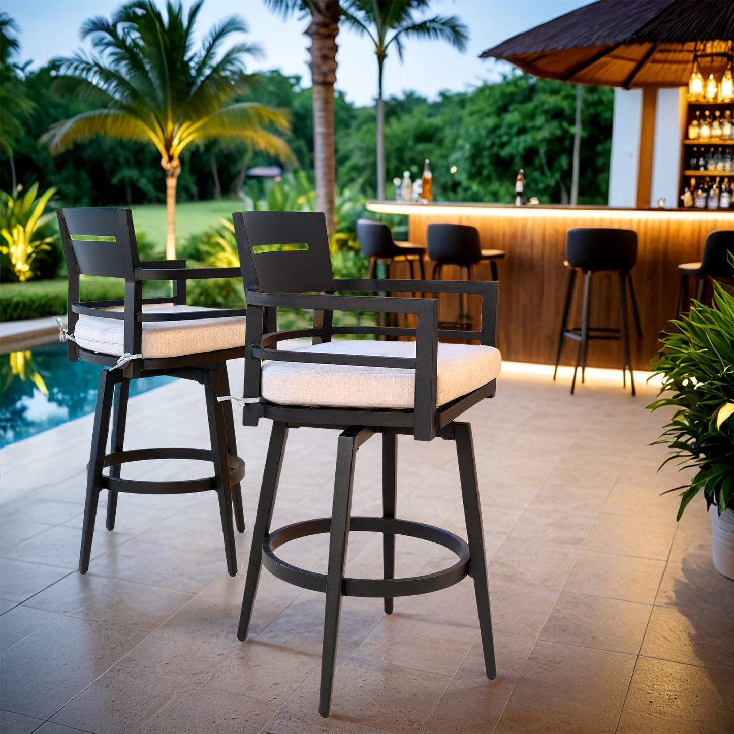 Modern Outdoor Swivel Bar Chairs Set of 2
