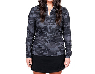 2Putt - Pulôver camuflado feminino com zíper Q
