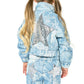 Baby Sara - Girls Metallic Printed Denim Bomber Jacket