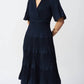Joseph Ribkoff - V-neck Pleated Faux Wrap Midi Dress