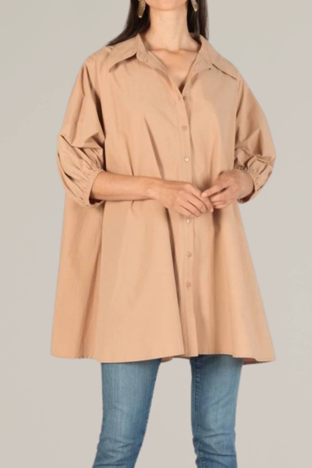 P.Cill - Poplin Puff Sleeve Button Down Tunic