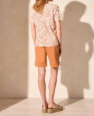 Tribal - Camiseta de gola redonda com mangas franzidas