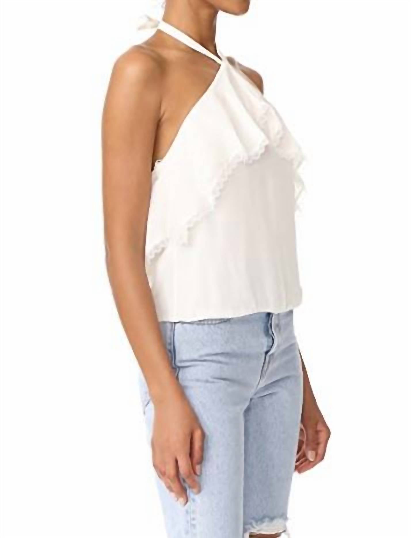 Alice + Olivia - Silk Ruffle Lace Trim Crop Halter Top