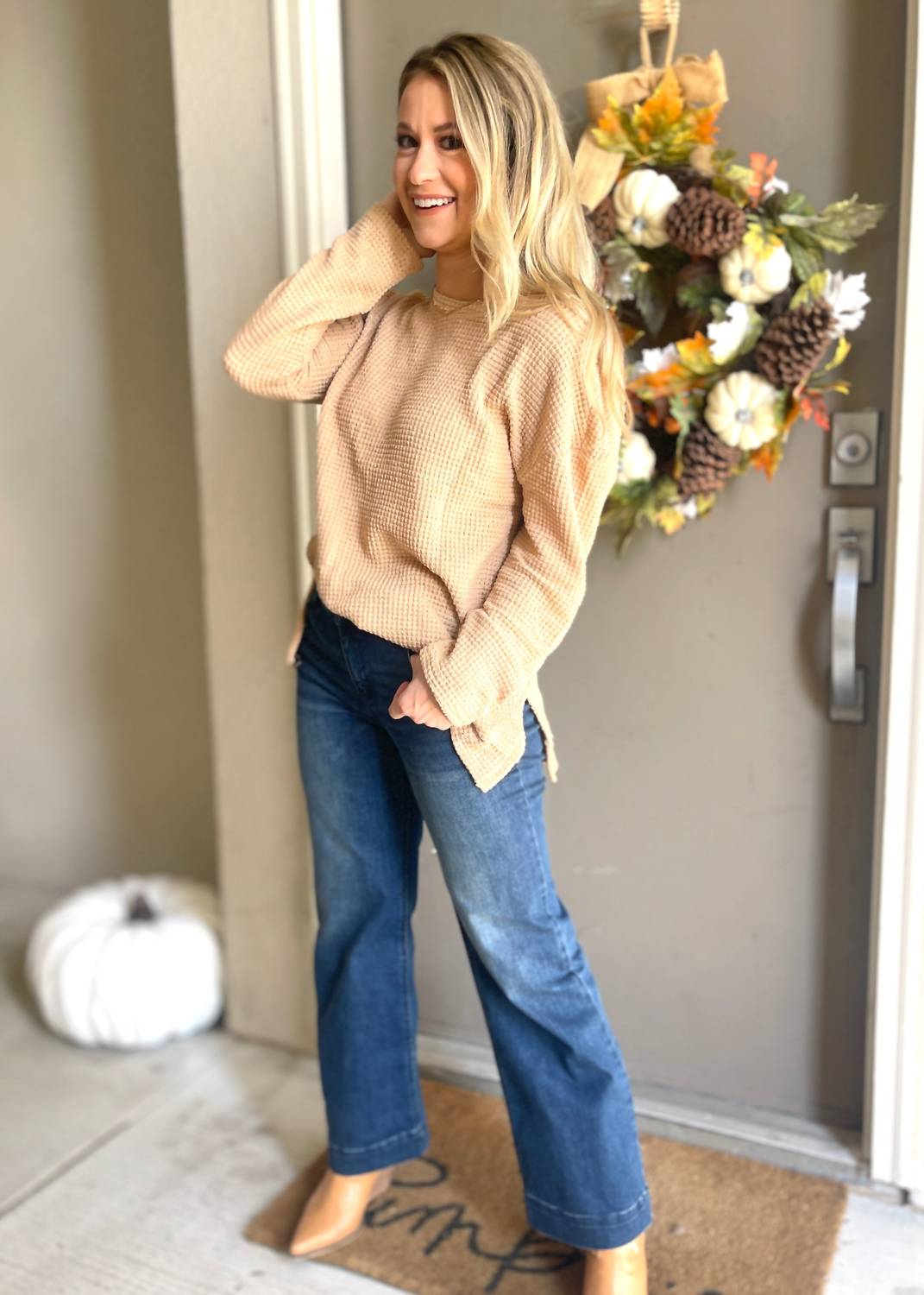 Lovesoft - Long Sleeve Waffle Knit Sweater