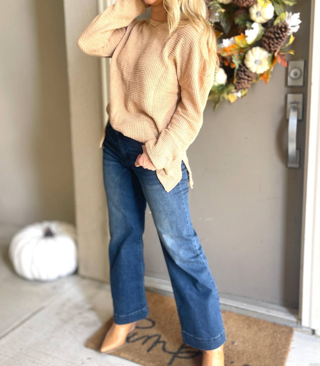 Lovesoft - Long Sleeve Waffle Knit Sweater