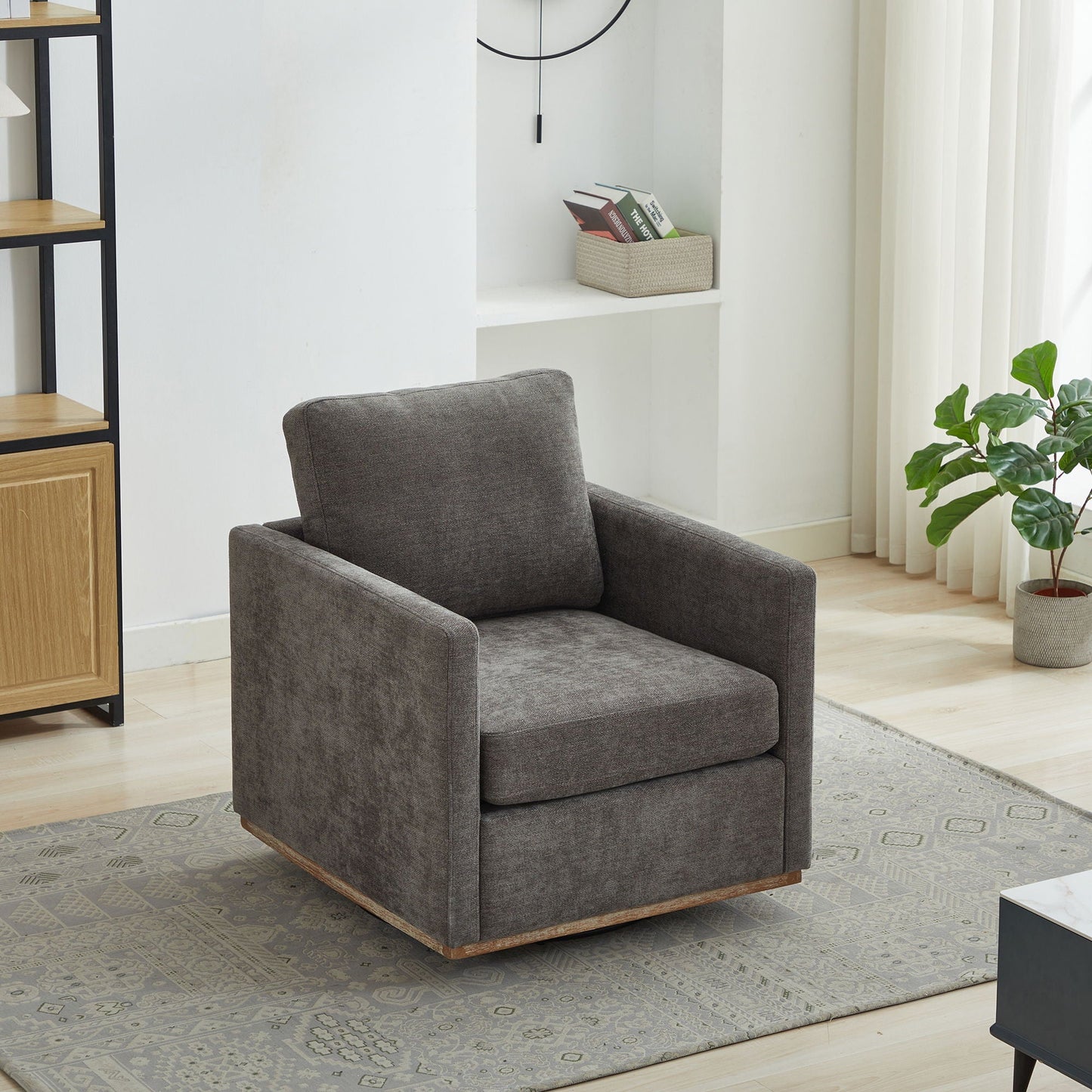 Modern Square Upholstered Swivel Accent Chair with Metal Base