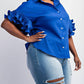 The Curve La - Plus Size Pleated Ruffle Sleeve Shirt Top