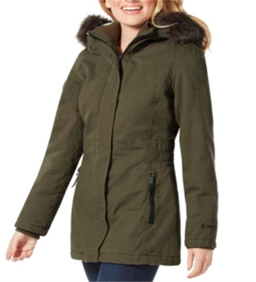 Casaco Parka Feminino Free Country com Capuz de Pele Sintética Verde Tamanho Médio