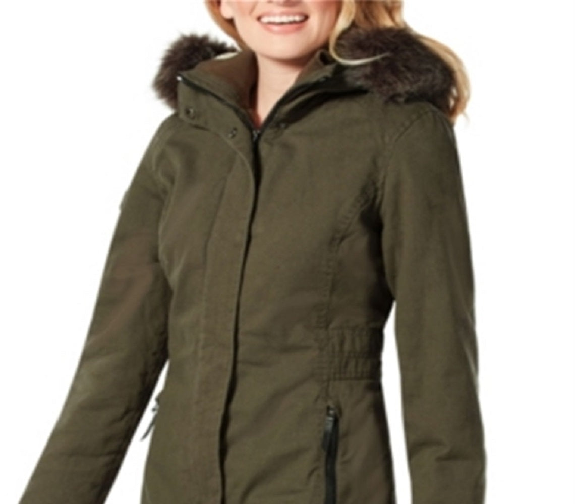 Casaco Parka Feminino Free Country com Capuz de Pele Sintética Verde Tamanho Médio