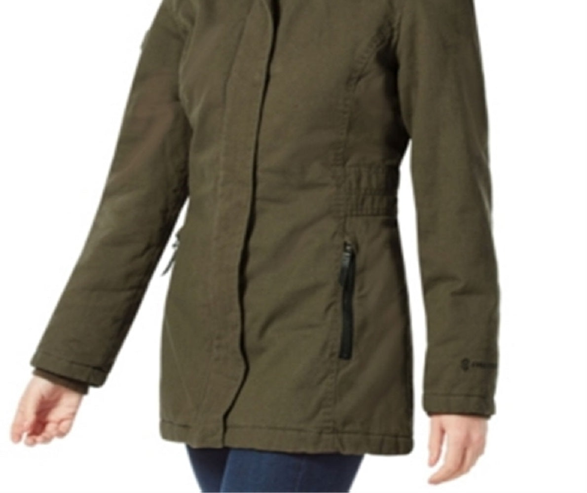 Casaco Parka Feminino Free Country com Capuz de Pele Sintética Verde Tamanho Médio