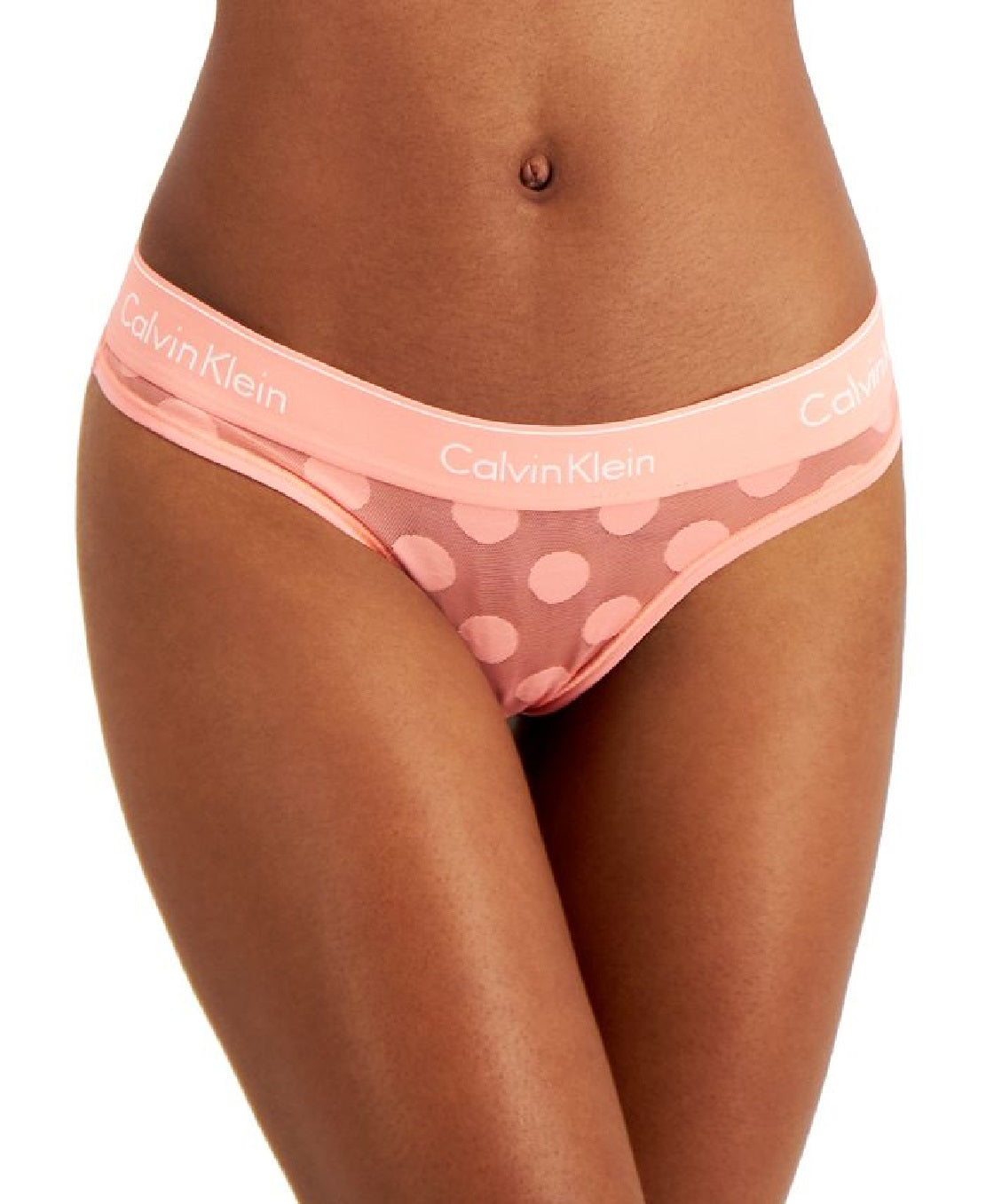 Calvin Klein Calcinha Fio Dental Feminina Dot Mesh Rosa Tamanho P