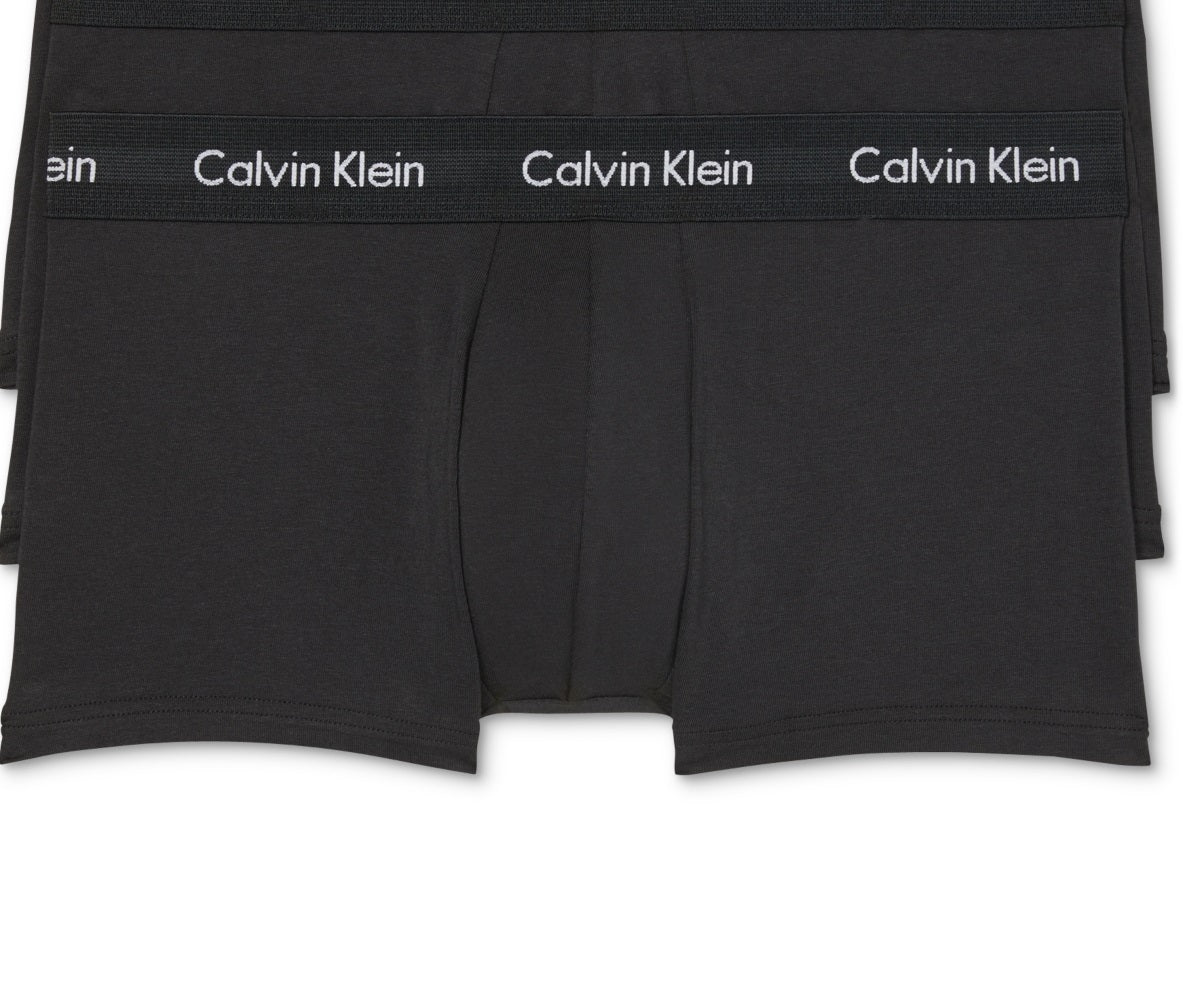 Pacote com 3 cuecas masculinas Calvin Klein de algodão elástico, pretas, tamanho médio