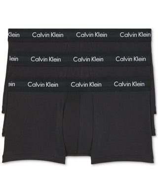 Pacote com 3 cuecas masculinas Calvin Klein de algodão elástico, pretas, tamanho médio