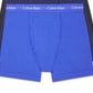 Pacote com 3 cuecas boxer masculinas Calvin Klein de algodão elástico, azul, tamanho médio