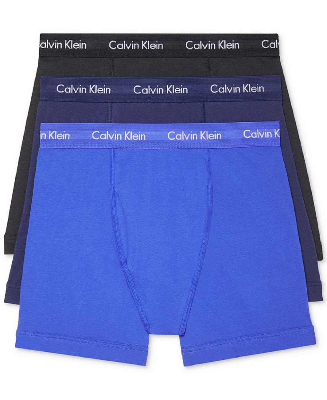 Cuecas boxer masculinas Calvin Klein de algodão elástico, pacote com 3, tamanho grande, azul