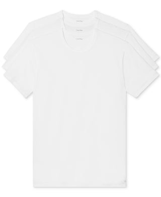 Calvin Klein Camiseta Feminina Gola Redonda de Algodão Elástico, Pacote com 3, Branca, Tamanho Pequeno