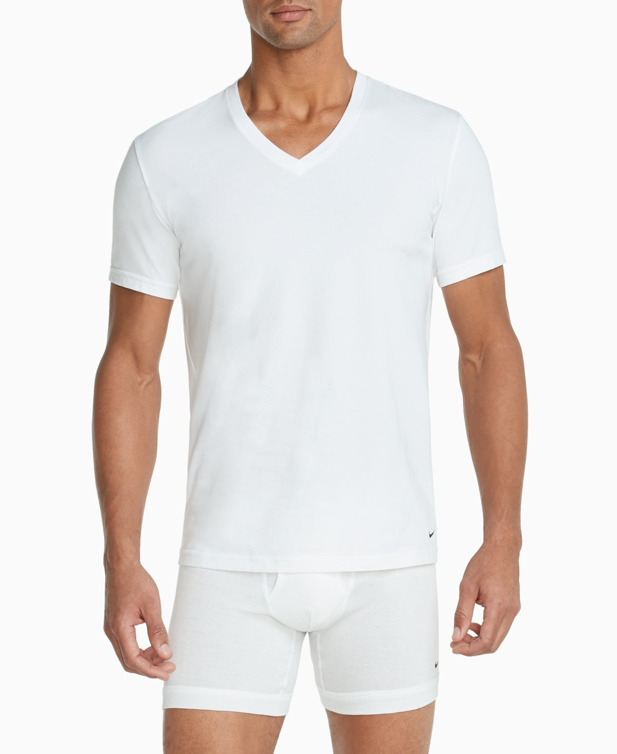 Camiseta Nike Masculina Everyday Stretch Gola V, Pacote com 2, Branca, Tamanho P