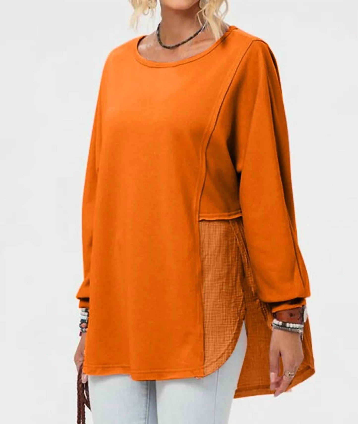 Double Take - Full Size Long Sleeve High-low T-shirt